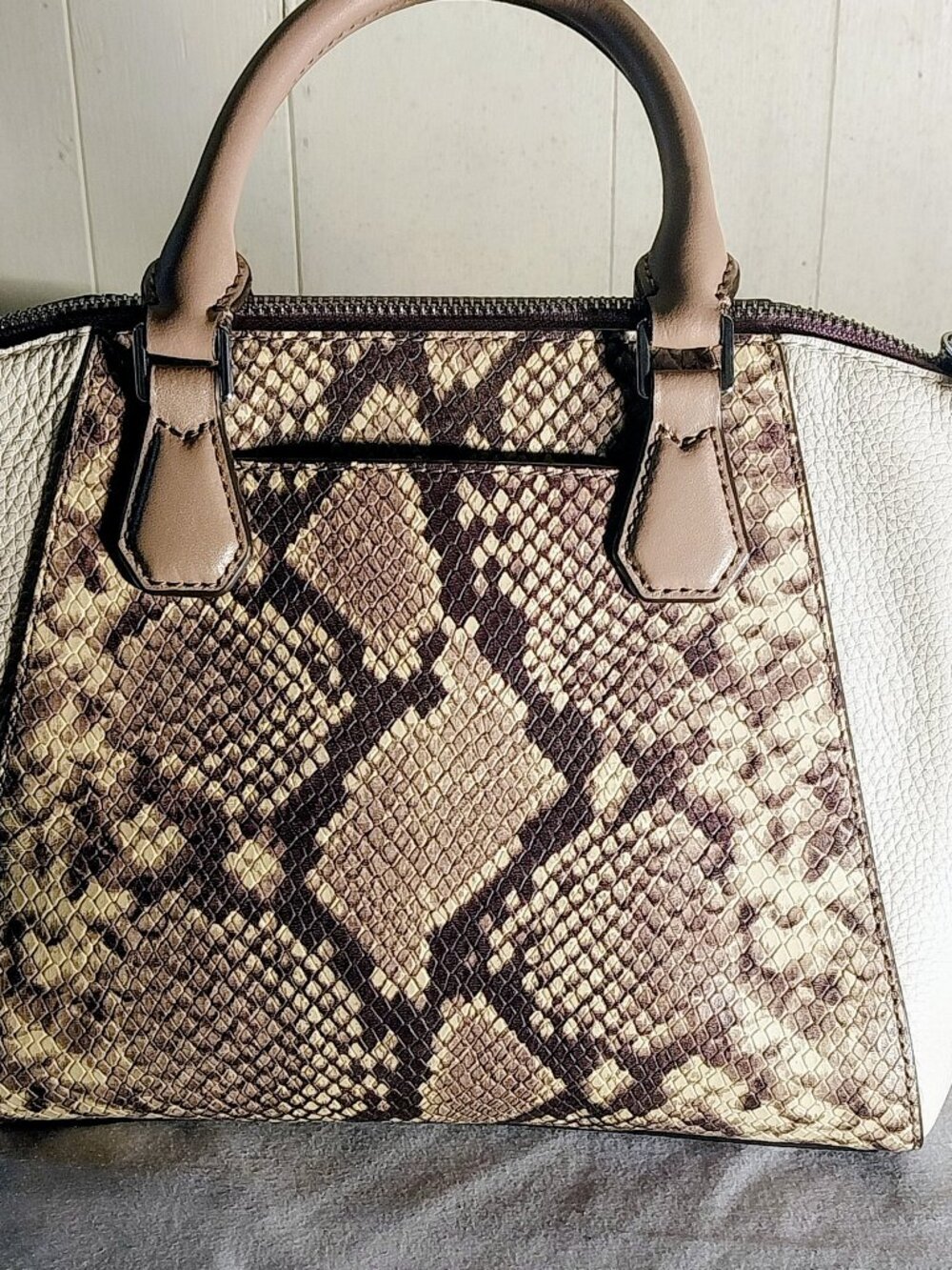 NWT Michael Kors Campbell Python-Embossed Small Leather Satchel 11X9X4 - Picture 2 of 13